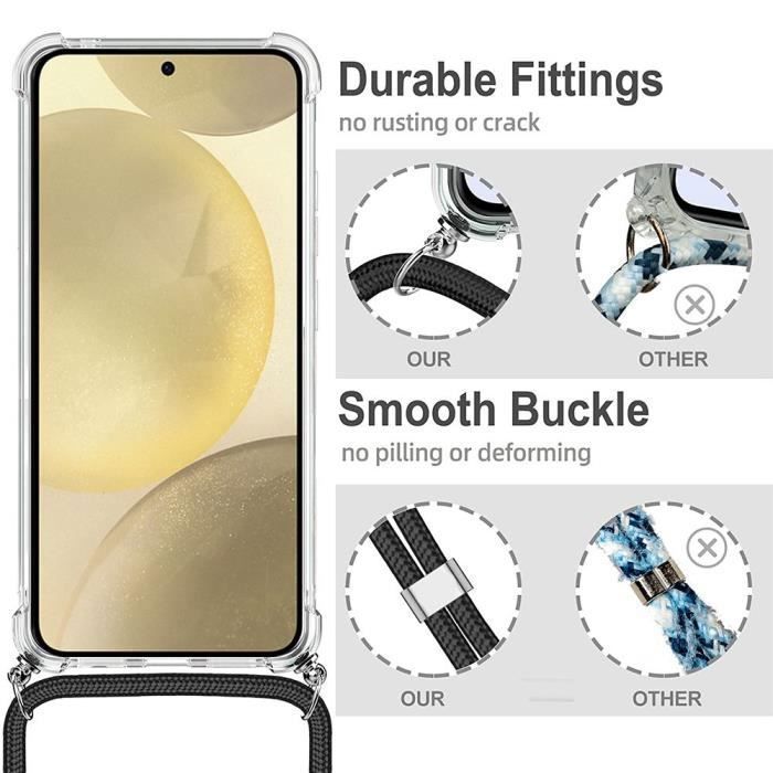 Protective Case - BOOLING - for Samsung Galaxy S24 - Shockproof - Adjustable Cord - Transparent Silicone