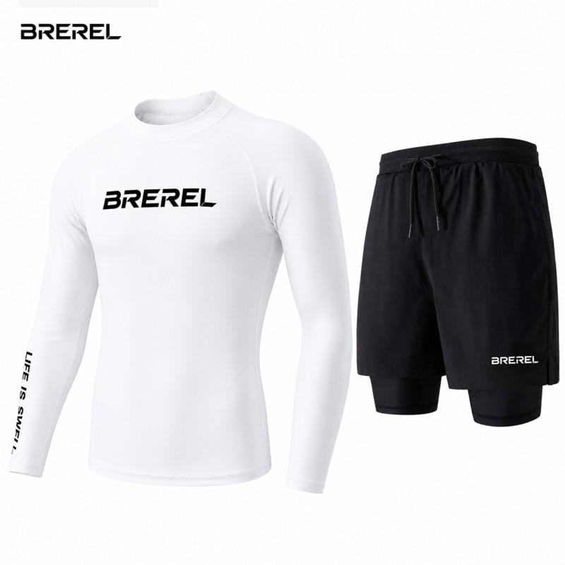 Mens UV Protection Rash Guard Set Long Sleeve Swim Shirt Quick-Dry Board Shorts Snorkeling Surfing Kayaking