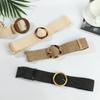 Casual Wide Bohemian Waistbelt Wooden Buckle Straw Belt Elastic