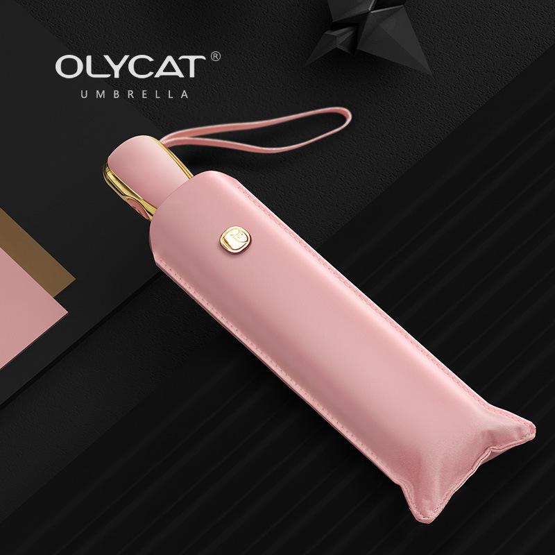 Ouli Cat Трехсекционный автоматический легкий солнцезащитный и дождевой зонт с УФ-защитой.