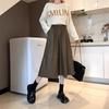 2024 High Waist A-line Leather Midi Skirt for Women - Autumn/Winter Slimming Umbrella Skirt