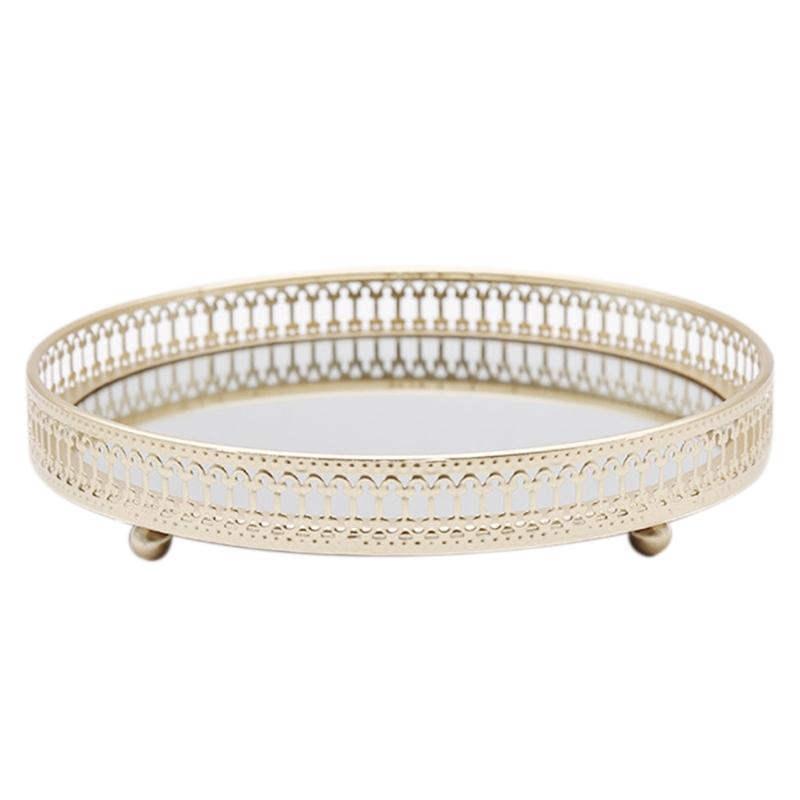 Nordic Luxury Metal Mirror Tray Round Plate Desktop Jewelry Storage for Coffee Table Dresser Bathroom Bedroom Home Decor
