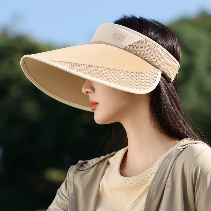 Women'S Uv Protection Empty Top Hat Hard Brim Color Matching Windproof Cycling Sun Hat Outdoor Travel Face Covering Sun Protection Hat