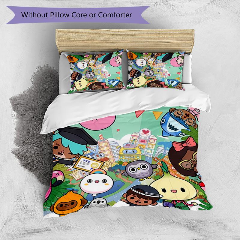 toca boca world cartoon Printed 3PCS Bedding Set Soft Breathable Duvet Cover Pillowcases Set Washable Bedroom Decor Home Gift