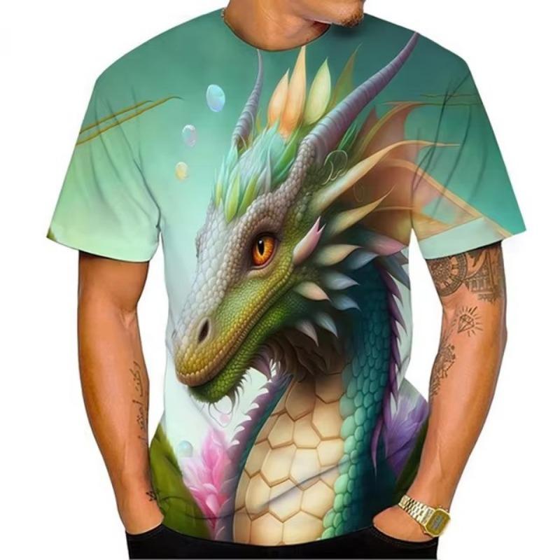 Dragon Floral 3D Print T-Shirts Men Fashion O-Neck Short Sleeve T Shirt Oversized Harajuku Y2k Tops Tees Men Clothing
