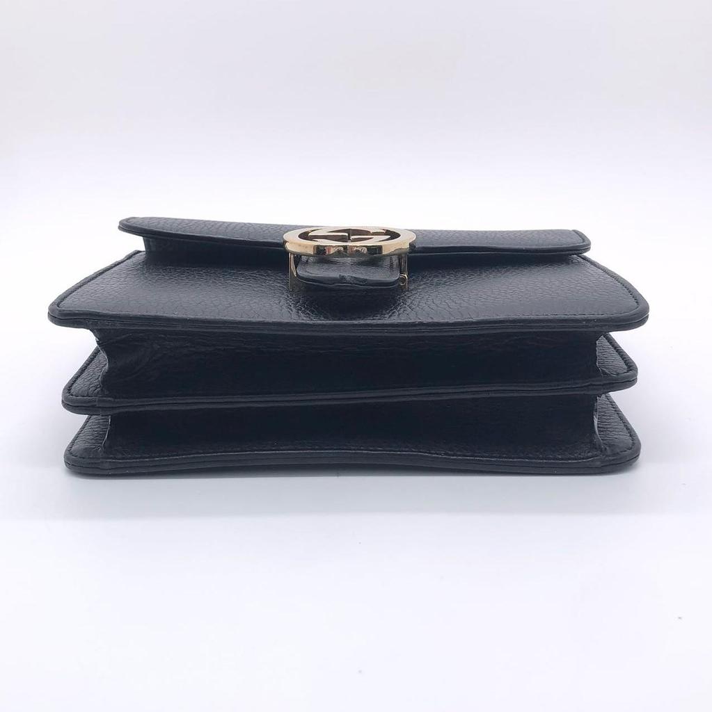[Pre-Owned] Double G Chain Shoulder Strap Pebbled Leather Messenger Bag Accordion Crossbody Bag - Very Good #D5BD4E