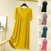 Женское ночное платье, плиссированное тонкое платье с круглым вырезом и короткими рукавами, свободное спальное однотонное платье до колена, одежда для сна, домашнее платье, женская одежда