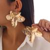 Ingemark Exaggerated Metal Petal Flower Drop Earrings Women Trend Vintage Irregular Piercing Earrings Grunge Jewelry Steampunk