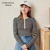 Women's Striped Color-Block 100% Wool Crew Neck Sweater