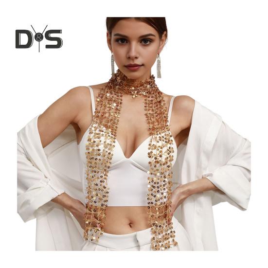 Women Scarf Shiny Sequin Flower Shape Hollow Design Scarf Glitter Embellished Thin Scarf Fashion Accessory