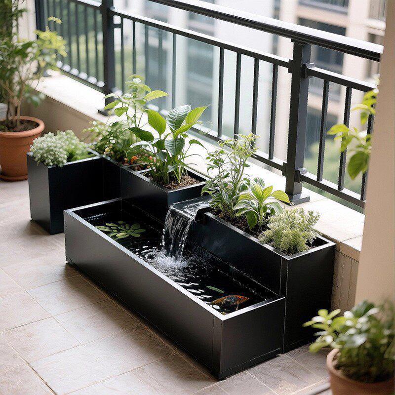 Acrylic and Metal Flowing Water Fish Tank with Flower Box and Circulation System