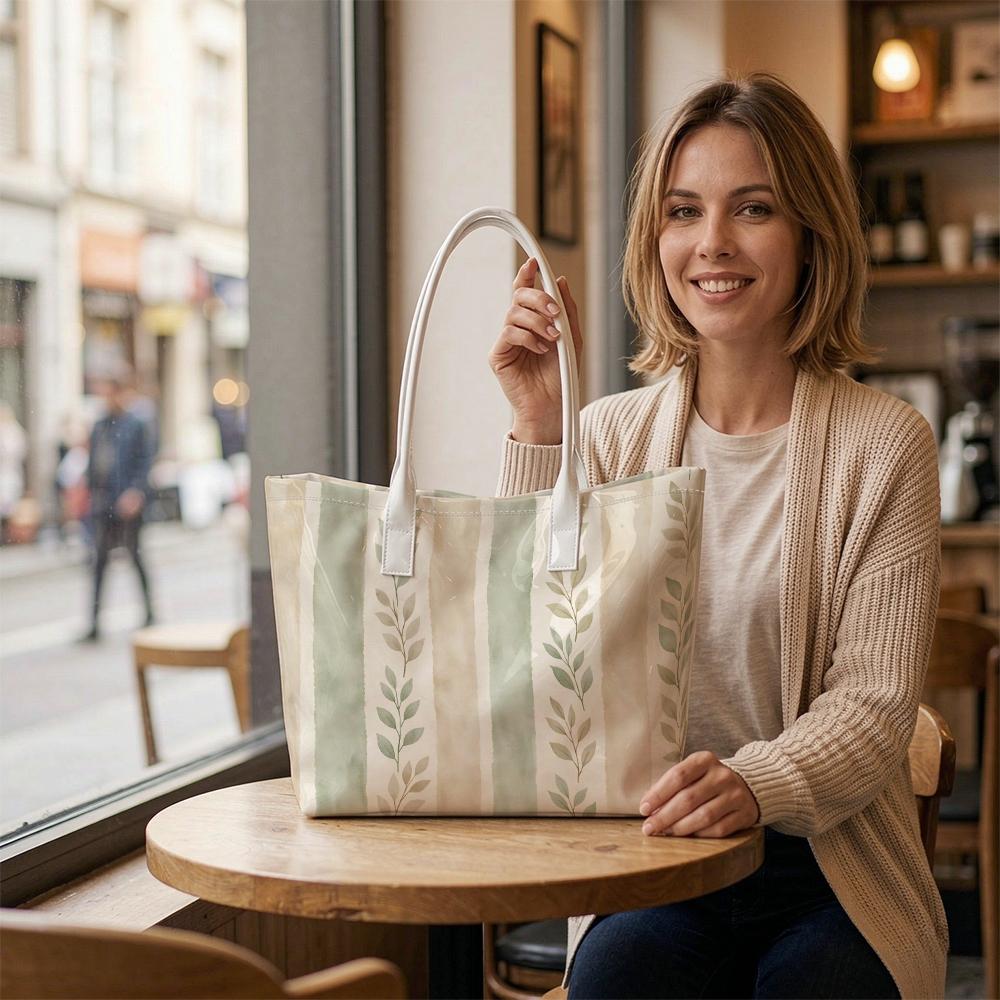 Fashion Leaf Print Tote Bag Casual Large Capacity Daily Commuter Shoulder Bag for Women