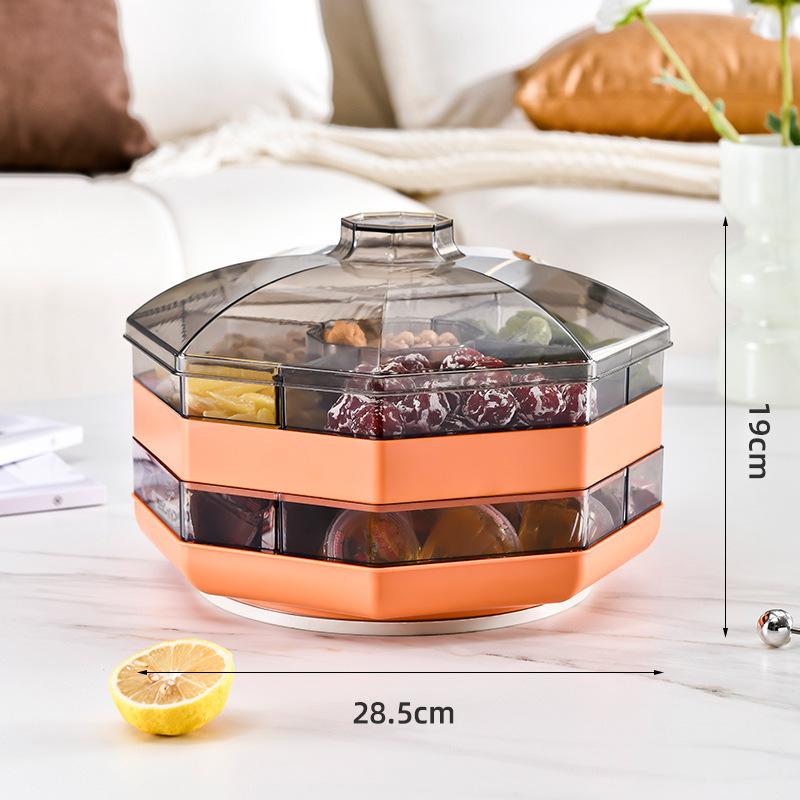 High-end Living Room Coffee Table Candy Nut Snacks Partition Storage Fruit Box Tray Household Double Layer Rotating Dried Fruit with Lid