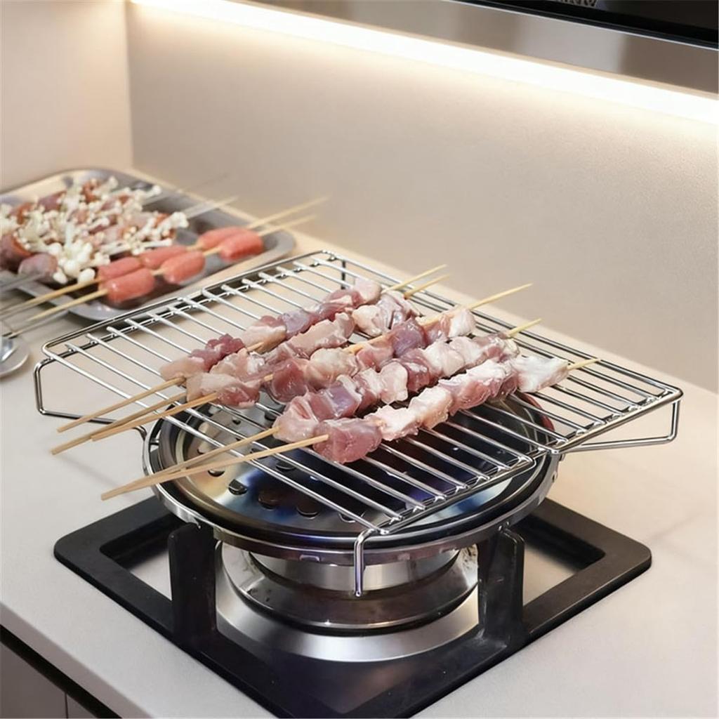 Портативный переносной гриль-барбекю для домашнего использования. Легко использовать на газовых плитах и газовых варочных панелях. Компактный и легкий в хранении походный гриль.
