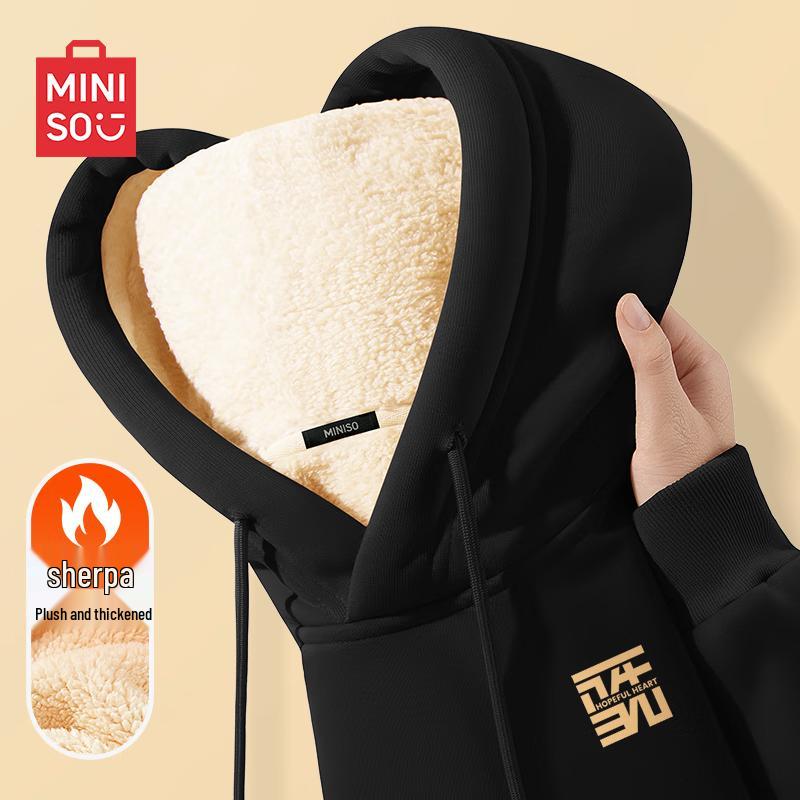 MINISO Men's Heavyweight Lamb Fleece Lined Hooded Sweatshirt
