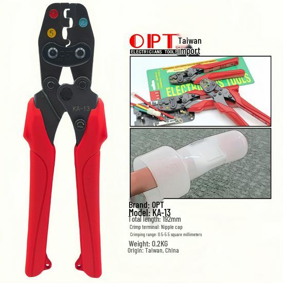 Labor-Saving Ratchet Crimping Pliers with Bare Terminal Nipple Cap, Model KA5-6