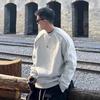 Мужской ретро свитшот с круглым вырезом - Однотонный, свободный крой, универсальный повседневный пуловер, топ с длинным рукавом для зимы.
