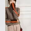 Women's Loose Color Block High Neck Wool Sweater for Autumn/Winter