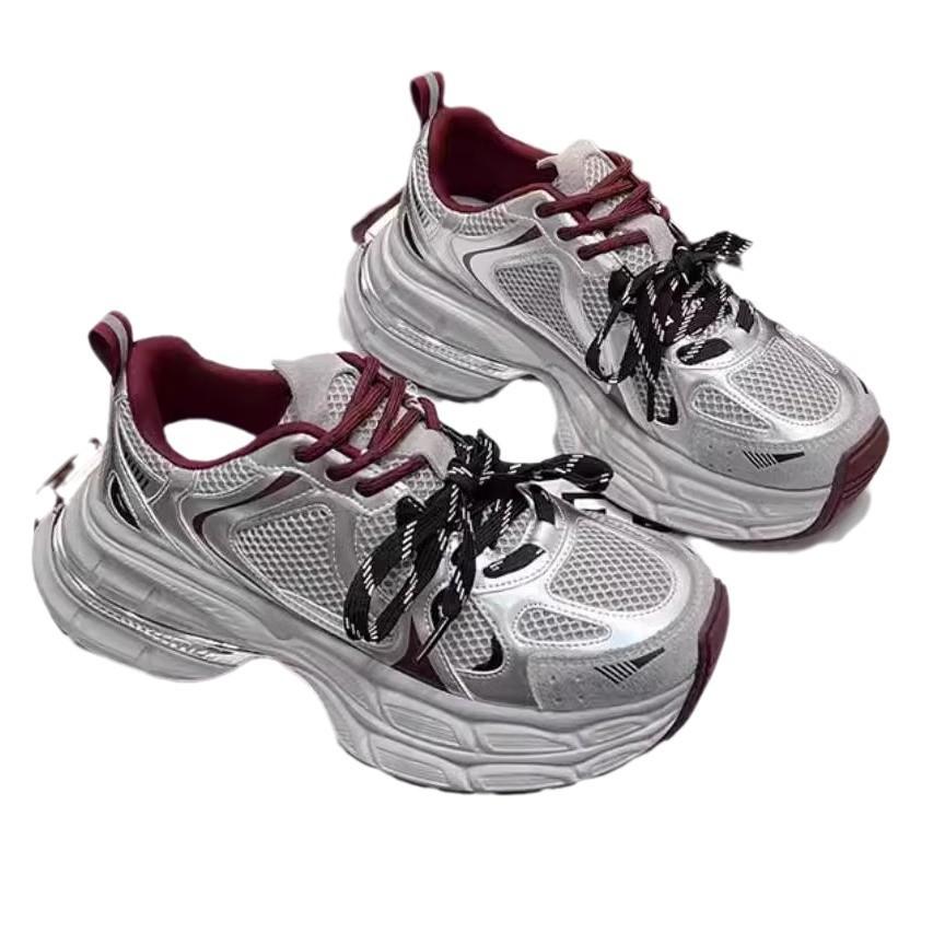 Кроссовки на толстой подошве, увеличивающие рост, женские, модные, 2025, осенние новинки, сетчатые, нескользящие, повседневные, дышащие, удобные спортивные туфли