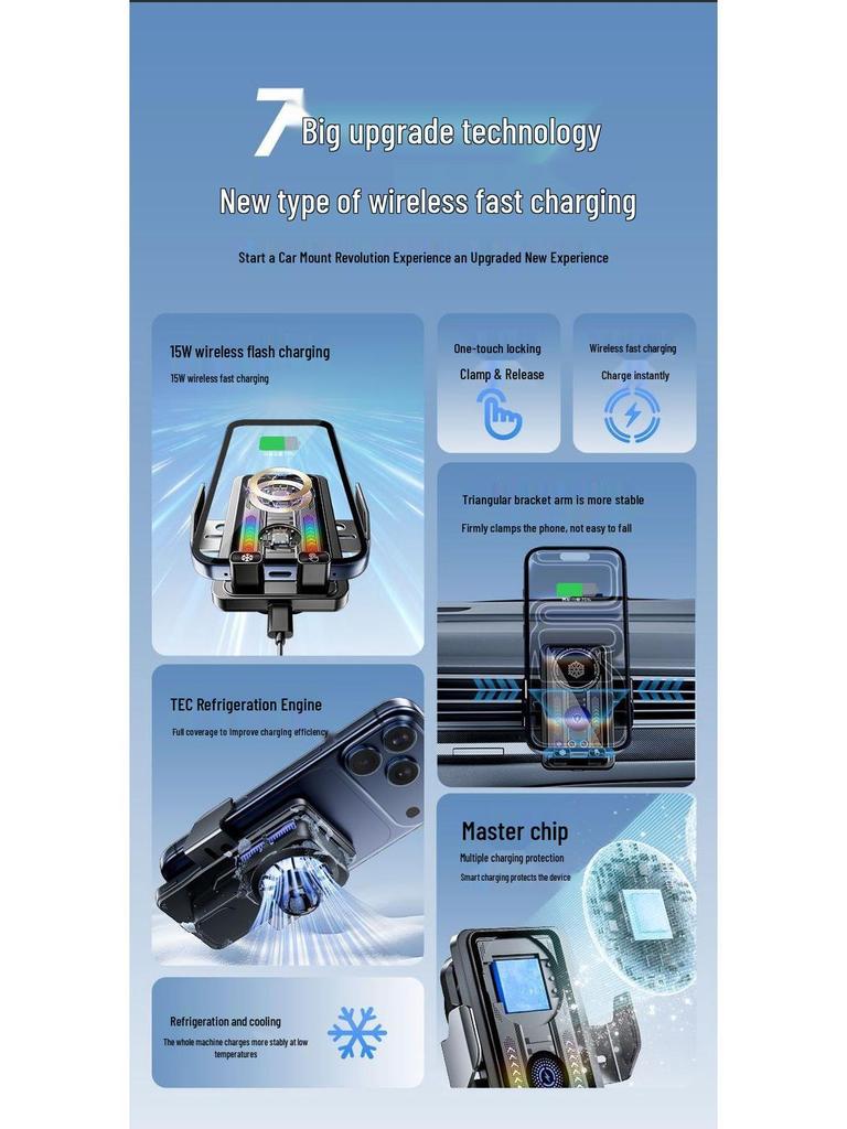 Universal Magnetic Wireless Car Charger & Phone Holder with Cooling and Fast Charging