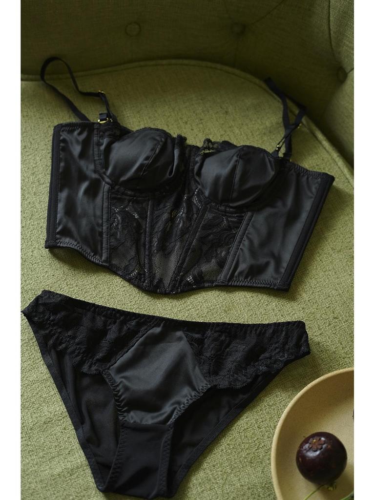 Seductive Lace Longline Corset Push-Up Bra Set for Women