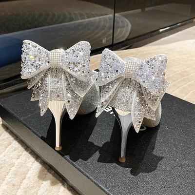 Новая женская обувь серебристого цвета, женская летняя обувь, свадебные туфли для невесты, стразы, острый носок, очень высокий каблук, Zapatos Mujer
