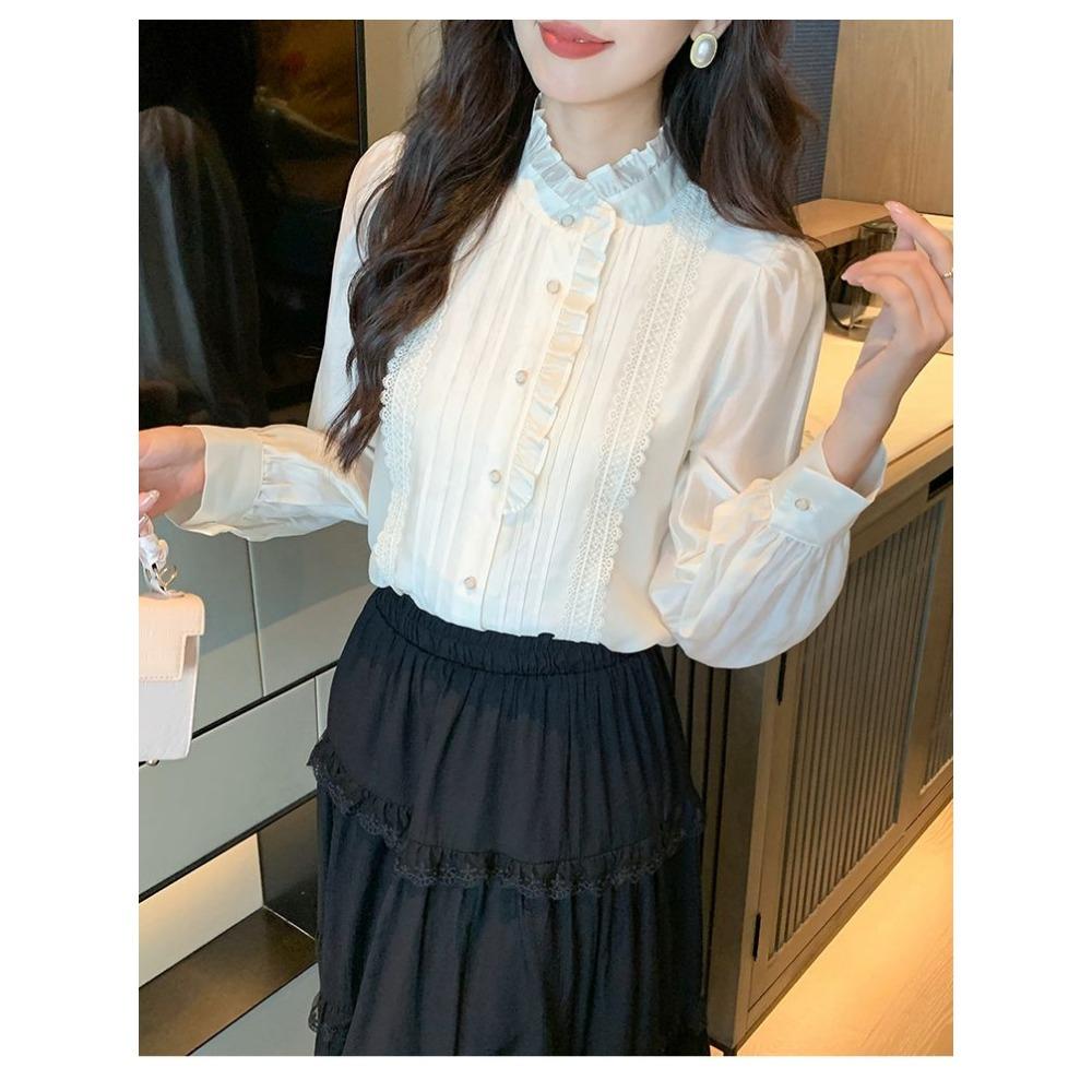 Французская высококлассная рубашка с длинными рукавами и воротником-стойкой для женщин, с шикарным омолаживающим темпераментом