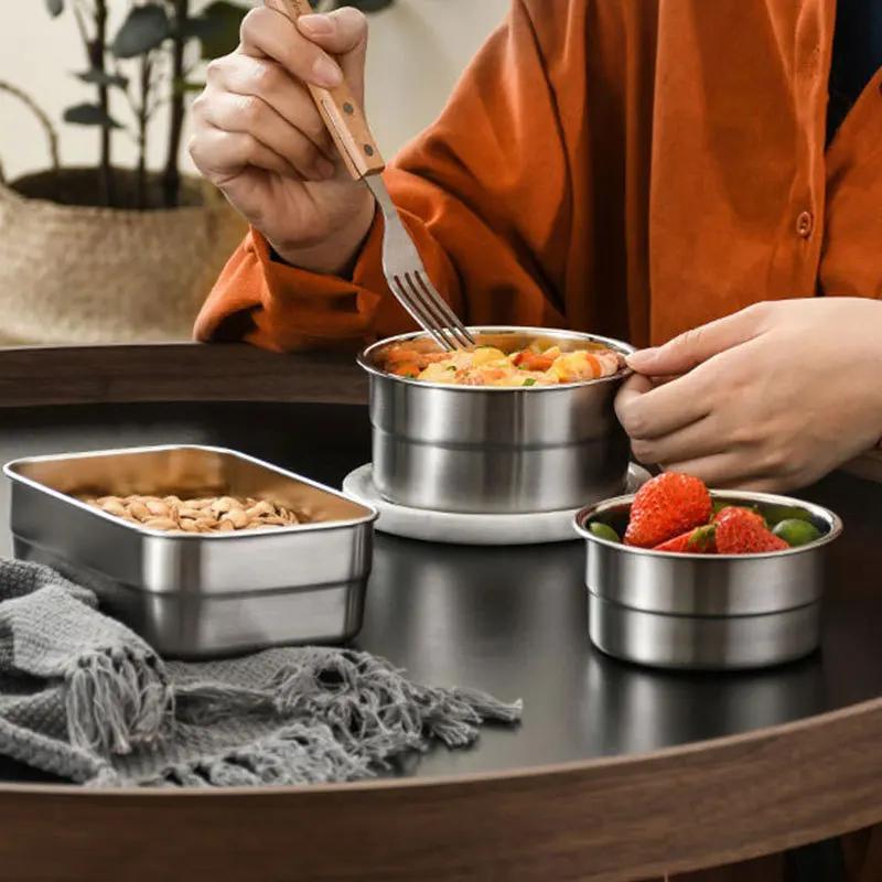 304 Stainless Steel Lunch Box Refrigerator Fresh Keeping Box with Silicone Lid Food Storage Containers Bento Kitchen Organizer