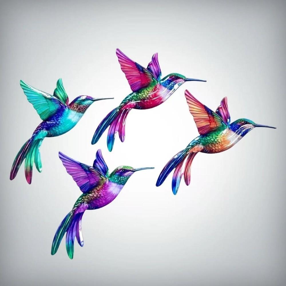 Metal Material Metal Hummingbird Wall Art 3D Design Vintage Hummingbird Pendant Colorful Finish Weather Resistant