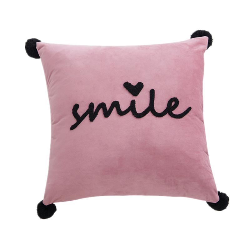 45x45см Бархатная наволочка на диванную подушку с надписью Smile и шариками, однотонная, для дома, гостиной