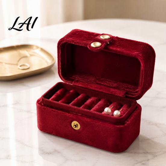Velvet Earring Case Portable Ring Box Case Simple Jewelry Multi Slot Style Metal Snap Closure Organizer for Rings And Earrings Compact Travel