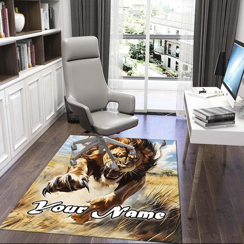 1PC Custom Name Lion's Roar Courageously Theme Floor Mat Ideal for Living Room, Game Rooms, Office, Bedroom,Floor Mat Playful Design