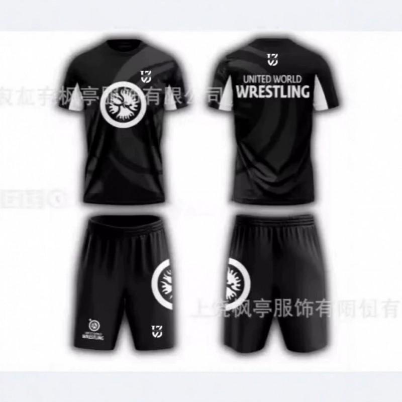 Mens Sportswear Set Wrestling Training 3D Printed Short Sleeve T-Shirt Shorts Breathable Mesh Fabric Casual Athletic Wear