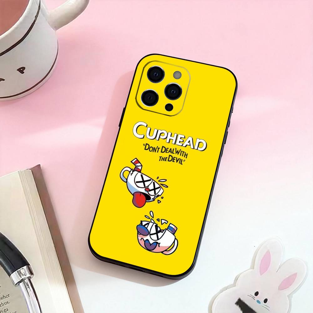 Cute CupHead And MugMan Phone Case For iPhone 17,16,15,14,13,12,11 Plus,Pro,Max,XS Silicone Soft Cover