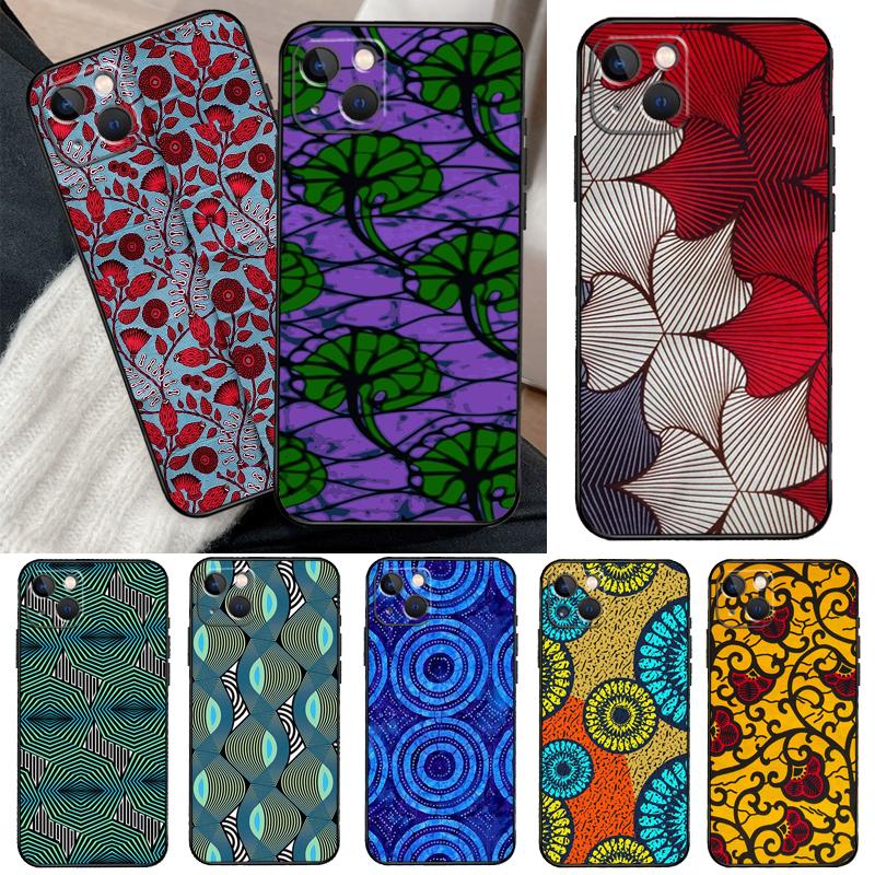 African Wax Pattern Fabric Phone Case For iPhone 11 12 13 14 15 16 Pro XS Max Mini Cover For iPhone X XR Plus Back Case