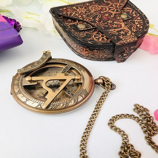 Push Button Sundial Compass Brass Compass, Anniversary Gift Wedding Gift Nautical Compass, Christmas Gift Sundial Compass