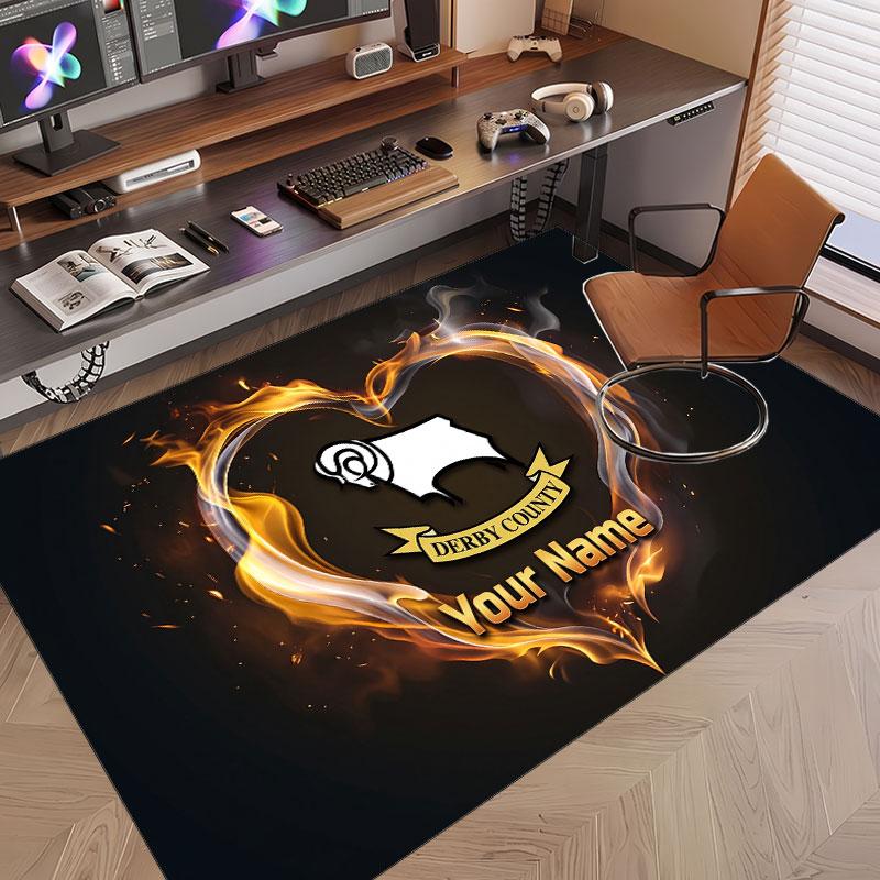 Custom Rug Derby County Pattern Print Name Text Soft Non‑Slip Floor Carpet for Home Indoor Decoration