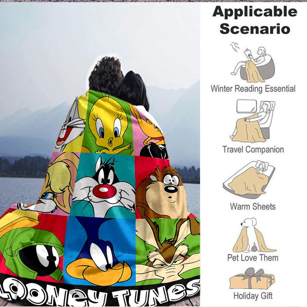 1pc Looney Tunes Flannel Throw Blanket Lightweight Soft Warm All Season Blanket for Sofa, Bed, Travel,L1029025