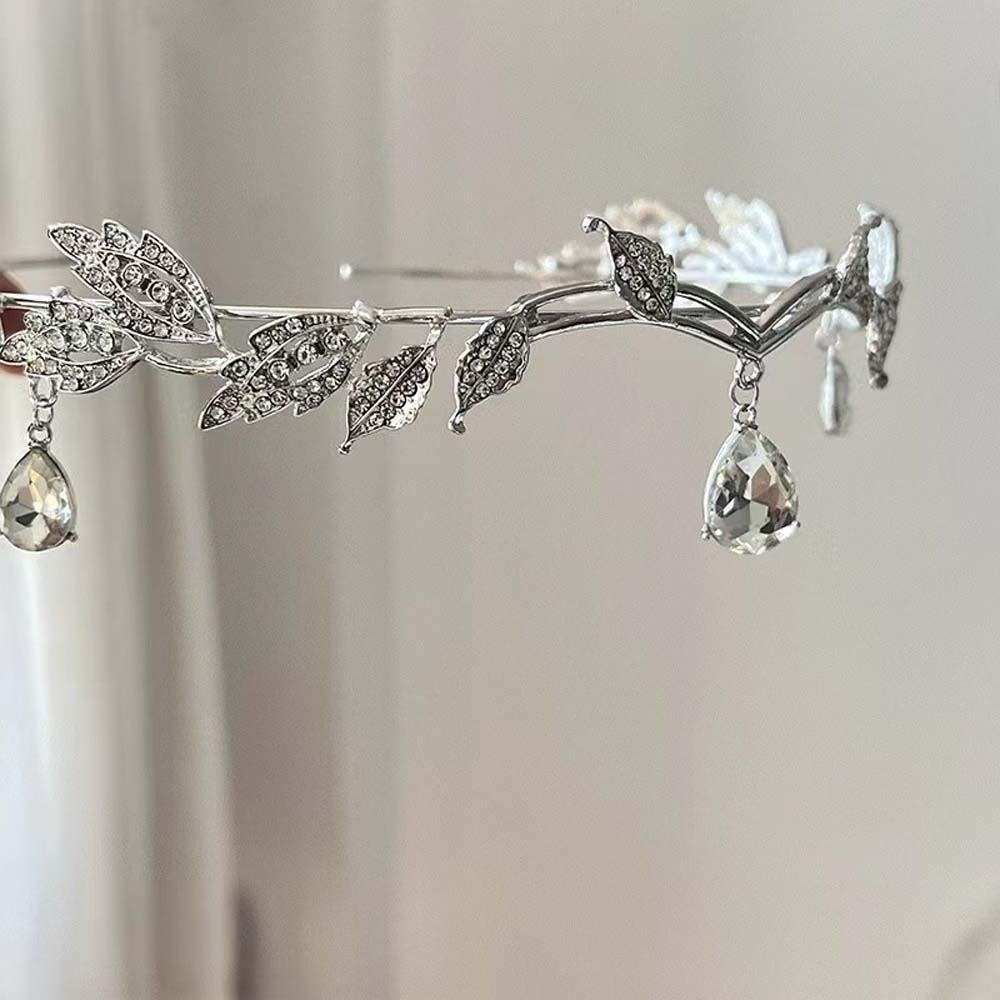 Elegant Crystal Forehead Accessory Leaf Design Bride Shiny Hair Hoop Elf Rhinestone Headband Party