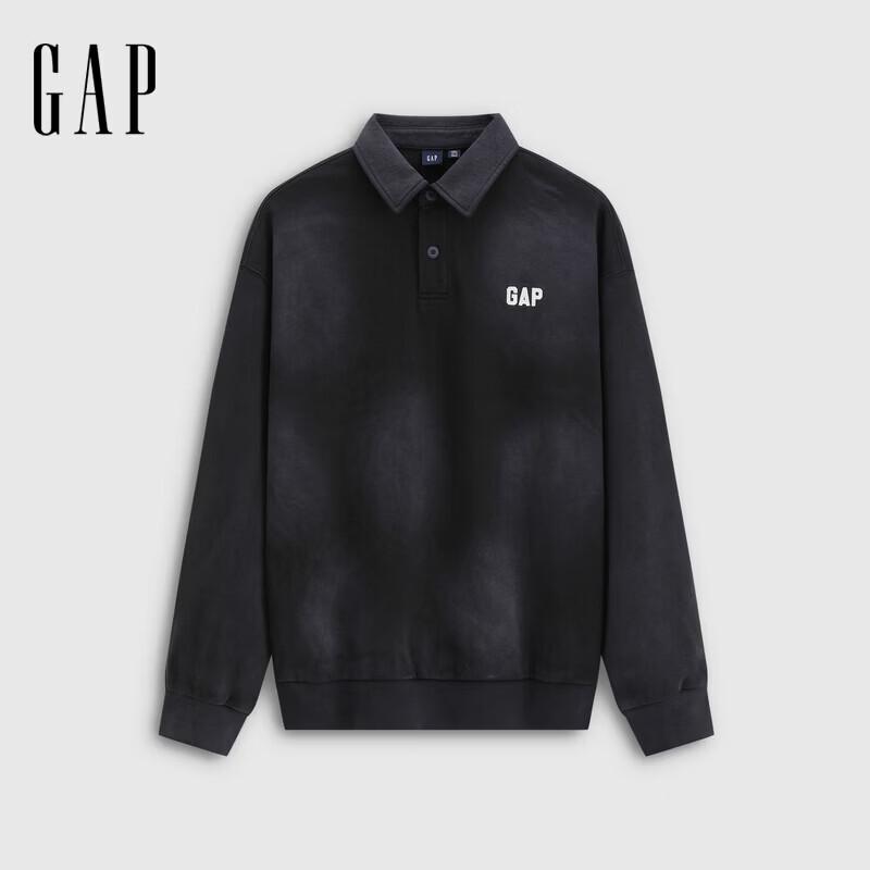 Gap Унисекс винтажная стираная свободная рубашка-поло с длинным рукавом и вышитым логотипом