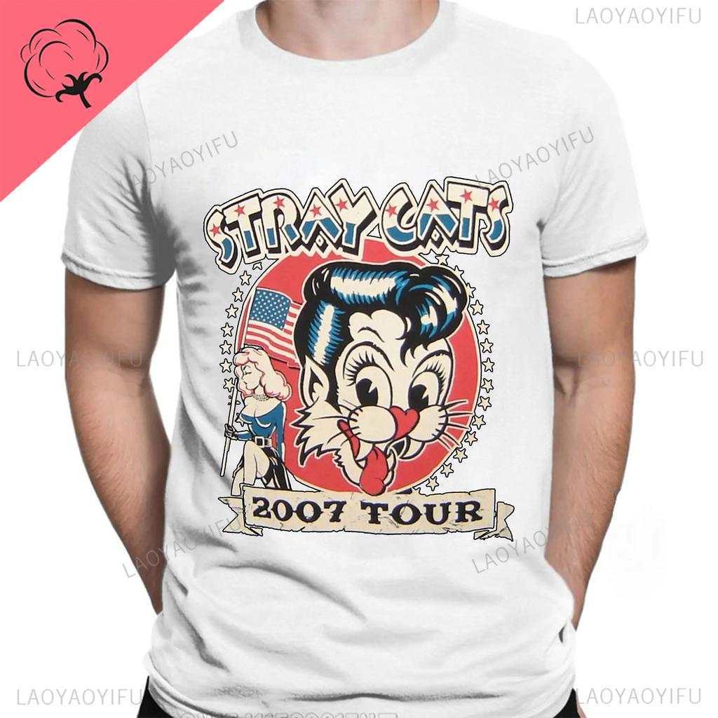 Stray Cats Рок Классические Футболки Американская Рокабилли Группа Фанат Хипстер Уличная Мода Дышащая Мальчик Девочка Мужчины Женщины Хлопковая Футболка
