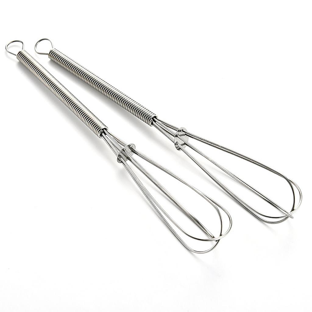 2pcs/set Stainless Steel Mini Manual Egg Beater Non-slip Spring Handle Small Egg Mixer Cream Mixer Easy To Clean Kitchen Tools