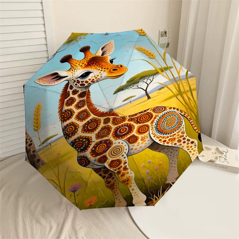 1PC Giraffe Pattern Umbrella-8-Rib Reinforced, Automatic Open, Lightweight & Durable, Fashion Accessory for Outdoor-L0362