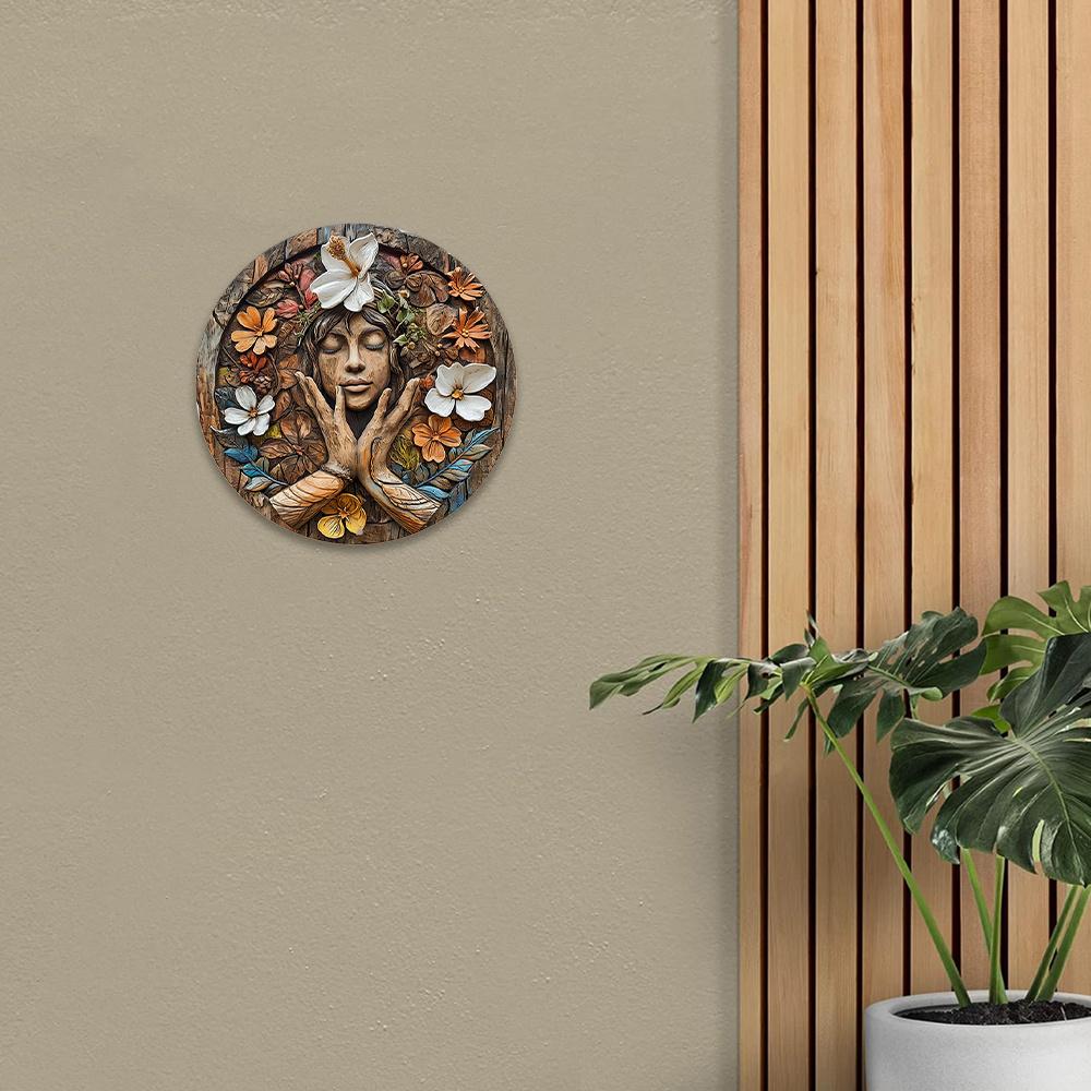 Круглый деревянный знак 20x20 см, искусственный деревянный резной расписной круглый венок, украшение для общежития, мужские подарки, украшение в стиле хиппи