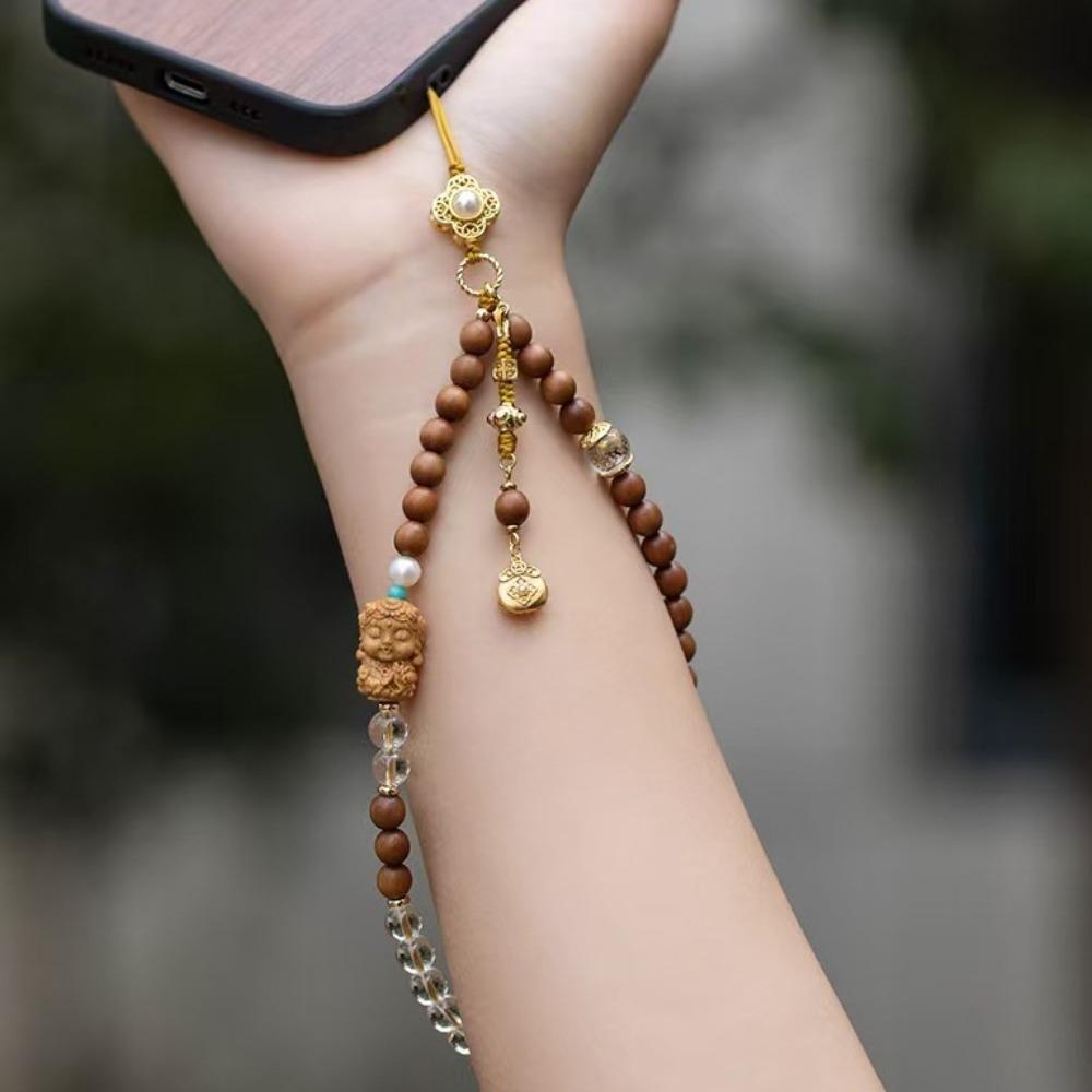 Chinese Style Mobile Phone Chain Vintage Antique Green Wrist Rope Pendant  Girls