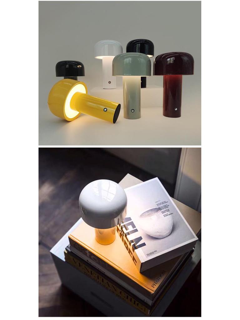 Nordic Retro Mushroom Metal Bedside Lamp - Stylish Table Lamp for Bedroom, Restaurant, or Bar with Charging Feature.
