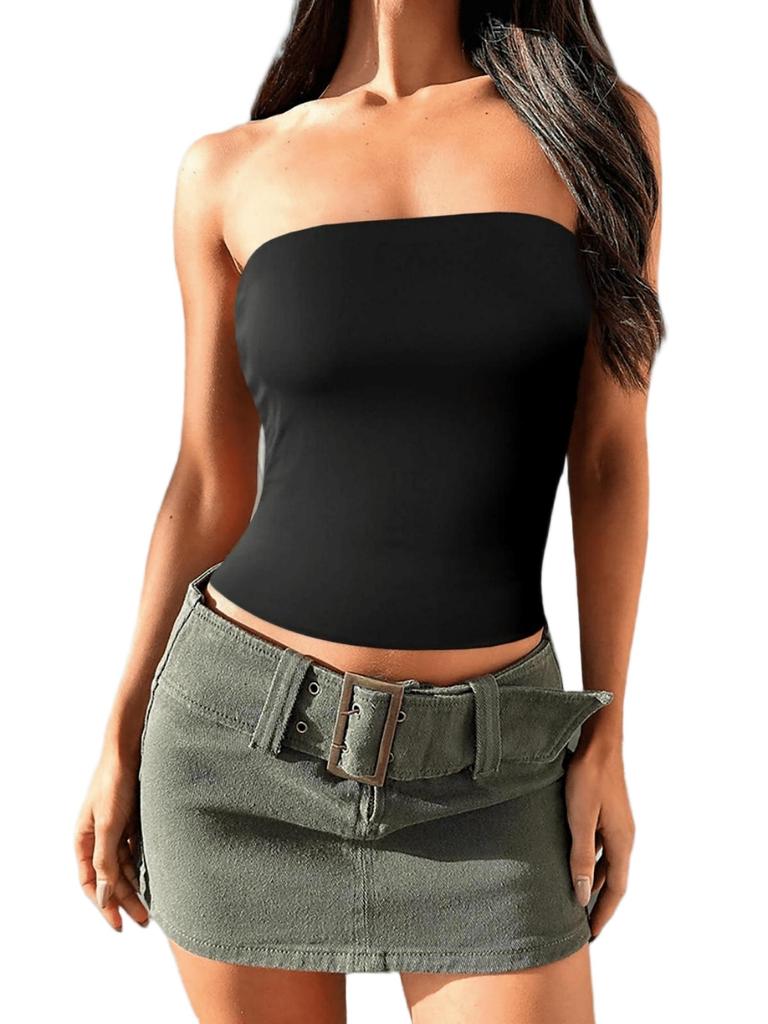 Женский strapless tube top, эластичный, Y2K, клубная одежда, базовая майка-топ