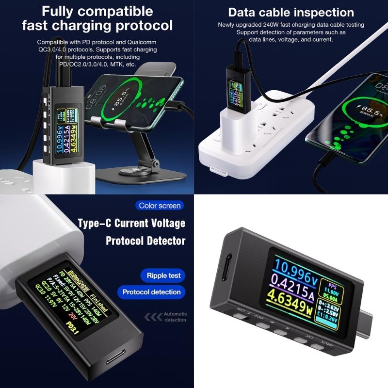 USB C Power Diagnostic Device Voltage Current Monitoring Tool Aluminum Digital Ammeter Voltmeter Portable Design