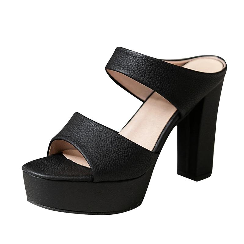 Мода 2025 Лето Новые Босоножки на толстом каблуке Женские С круглым носом С открытым носком Водонепроницаемая платформа Противоскользящие Износостойкие Шлепанцы на высоком каблуке