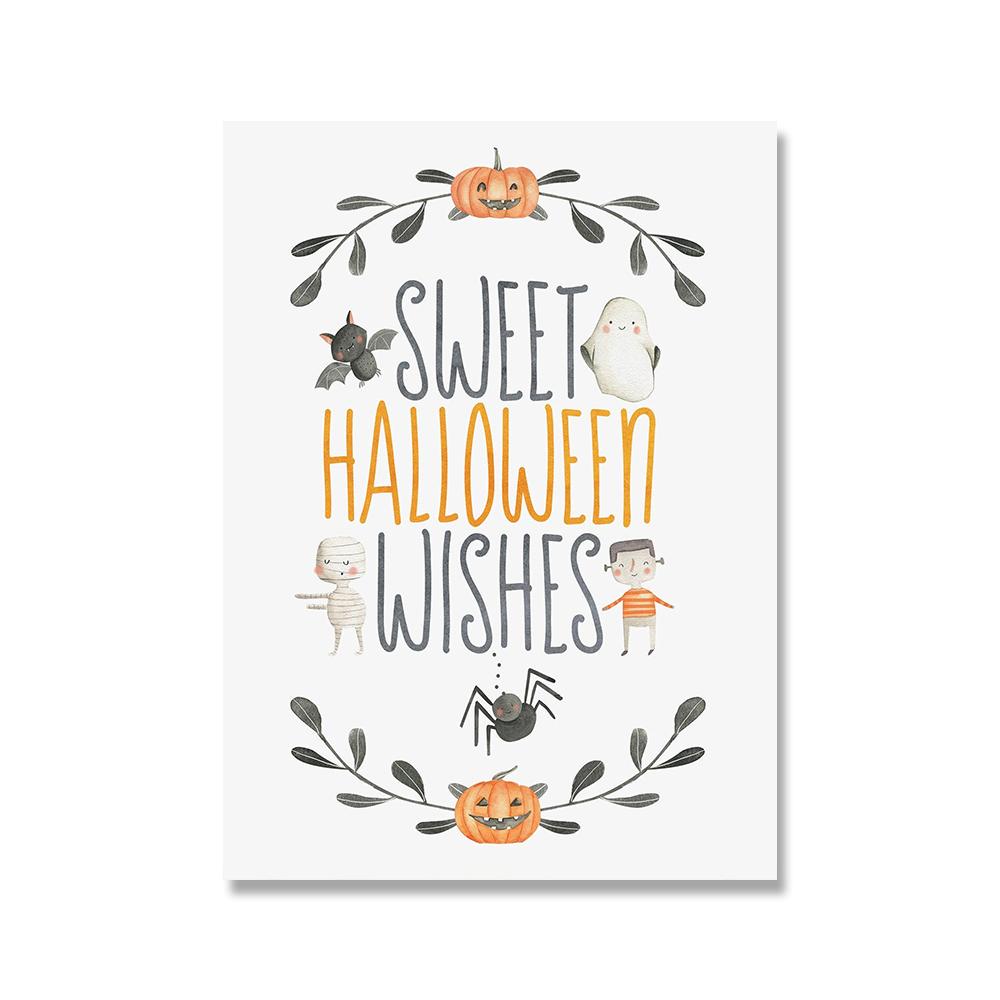 Halloween Wall Art Poster Print Pumpkin Cartoon Cute Skull Ghost Quote Canvas Painting Picture For Kids Living Room Home Decor